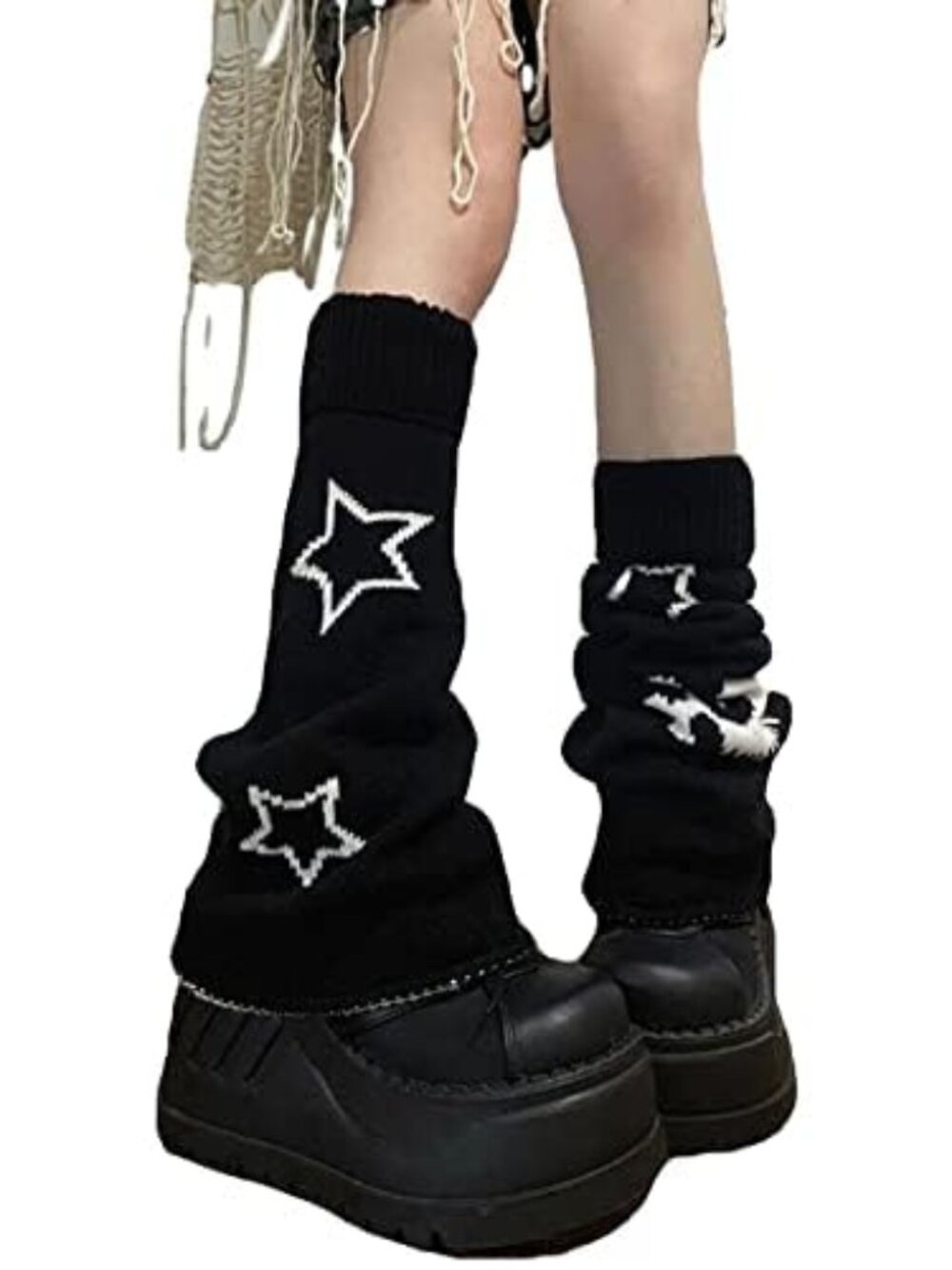 New - Y2k Star Skull Print Two Side Wear Knitted Leg Warmers Socks Punk Girls